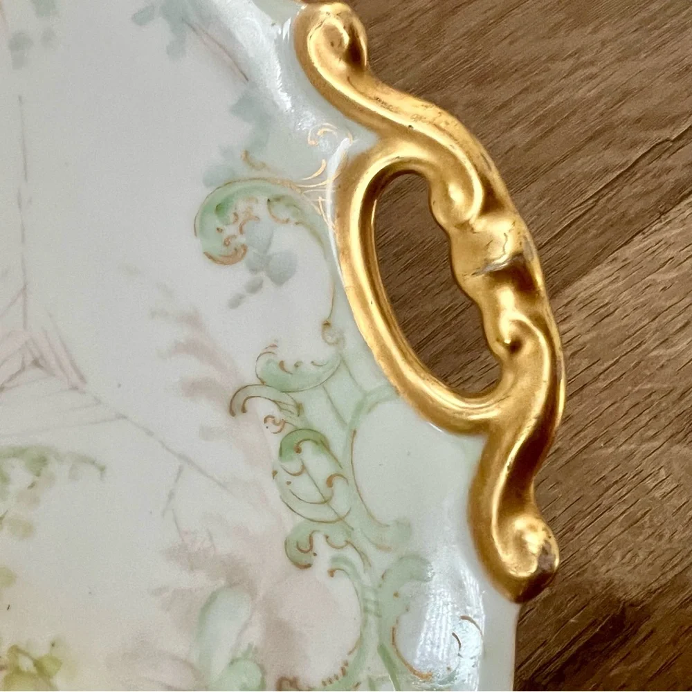 Antique 1891-1900 W.G. & Co. France‎ Hand Painted Leaf Flower Gold Handles Bowl